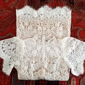 A Calin & Flying Tomato Cream Lace Midi Dress Med